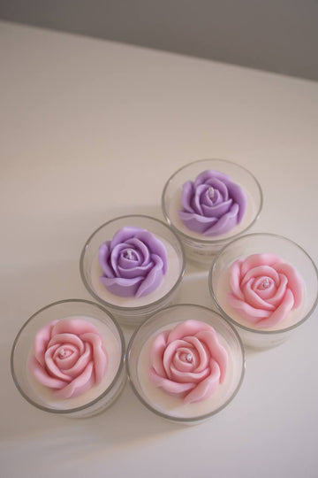 Rose Shaped Soy Candle in Glass Jar – Pink or Purple