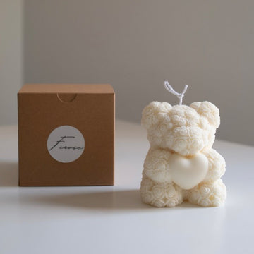 Rose Teddy Bear Candle with Heart – Handmade Soy Wax Gift for Her, Baby Shower, or Valentine's Day