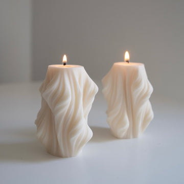 Wave Pillar Soy Wax Candle – Modern Sculptural Decor Candle, Handmade & Eco-Friendly