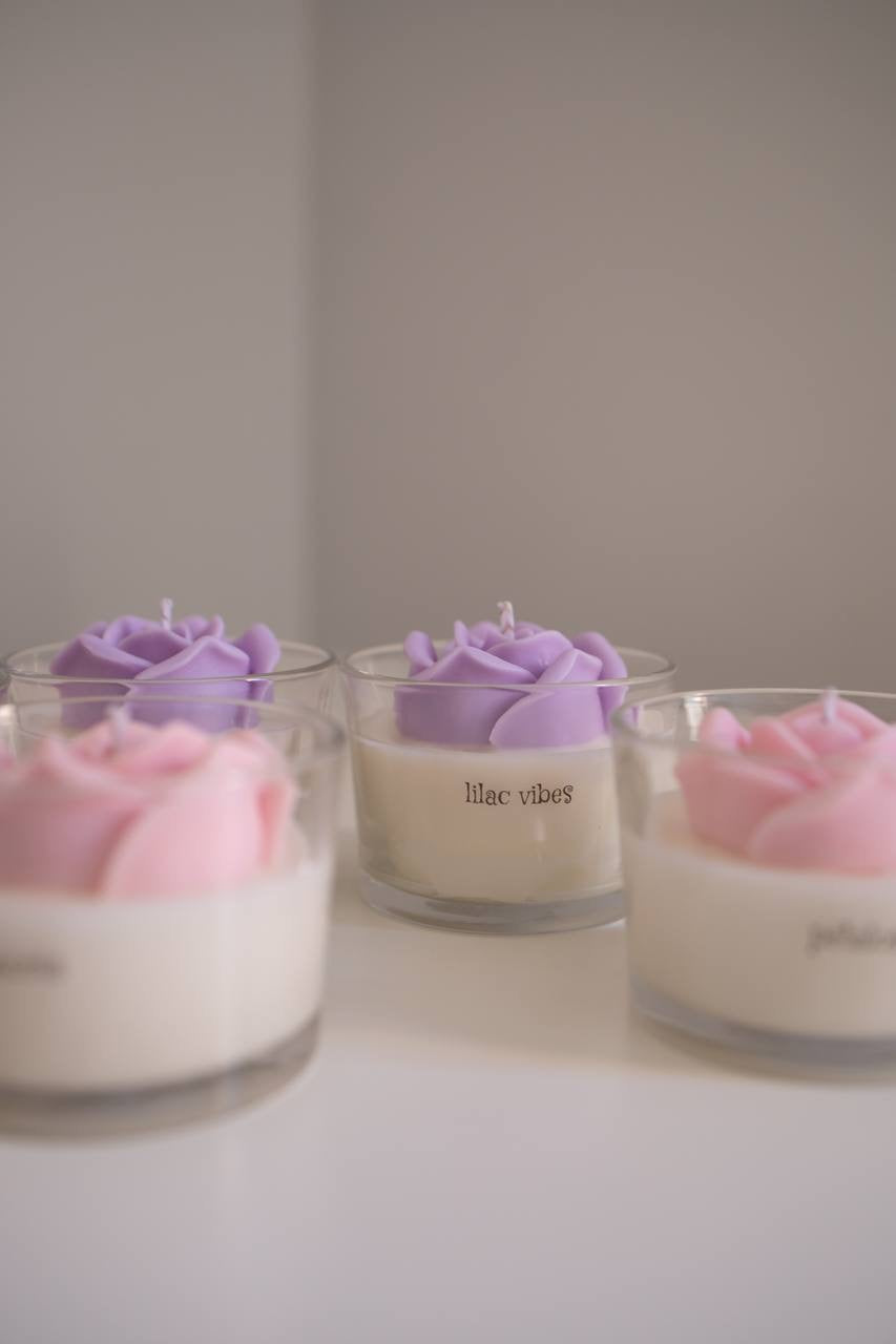Rose Shaped Soy Candle in Glass Jar – Pink or Purple