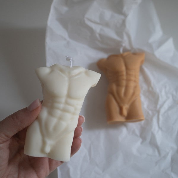 Male Torso Soy Wax Candle – Handmade Body Sculpture Candle for Home Decor & Gifts